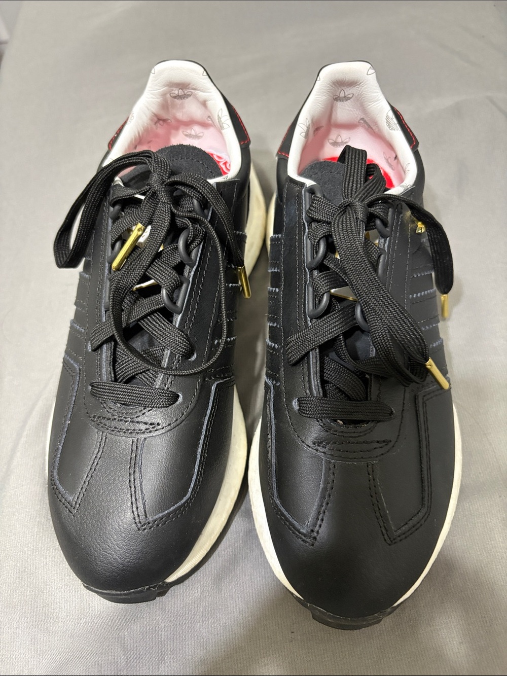 adidas Black Women's leather Sneakers with Gold Eyelet Accents